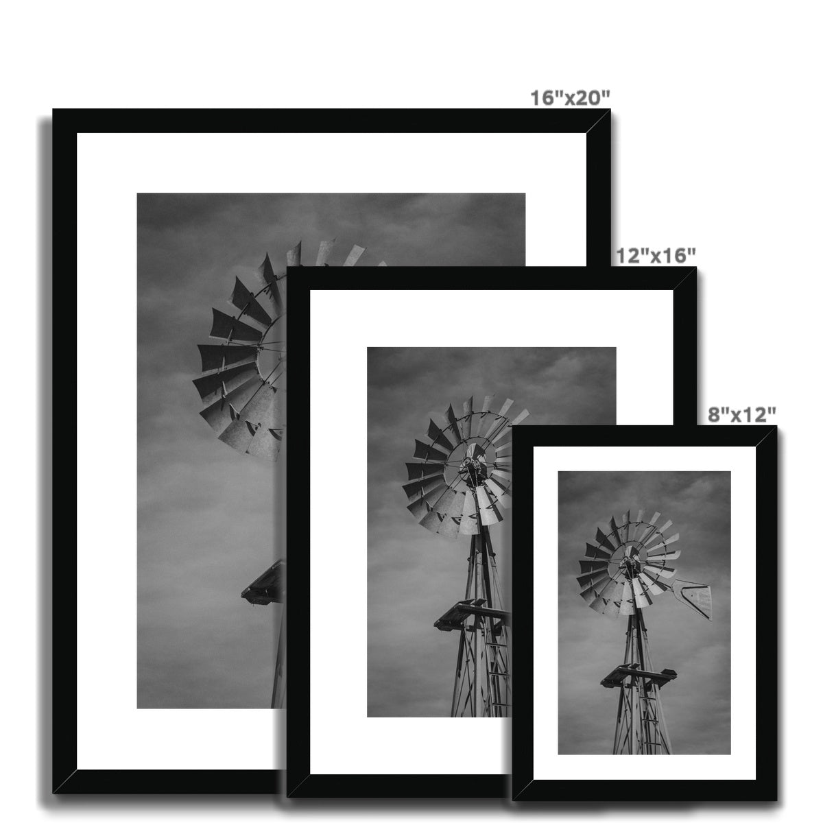 B&W Windmill Vertical Framed & Mounted Print