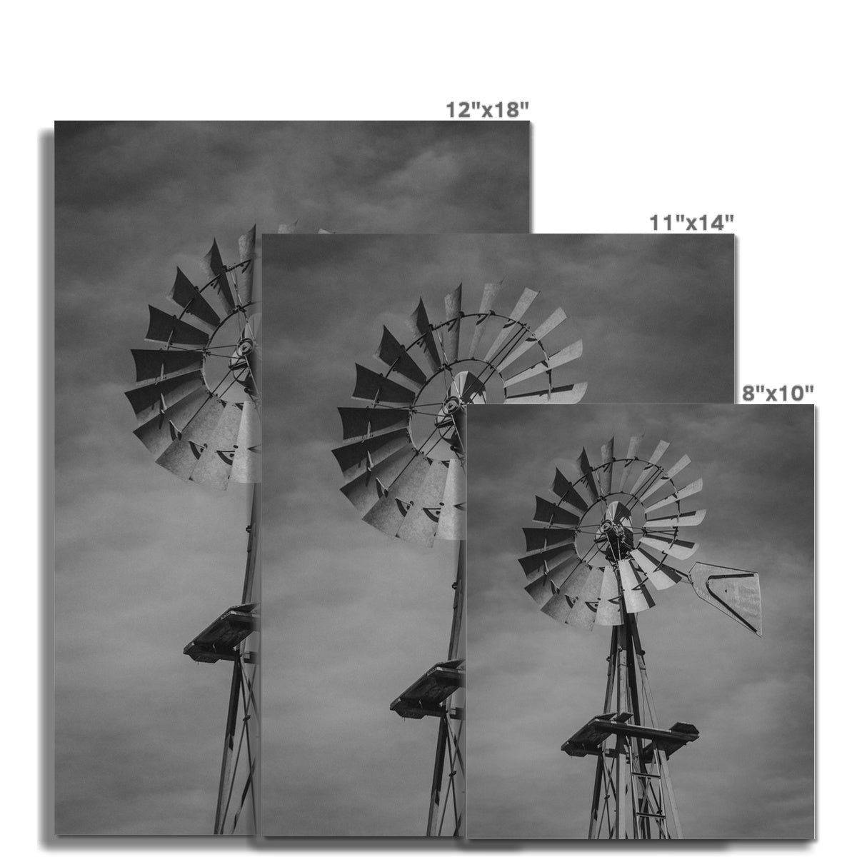 B&W Windmill Vertical Photo Art Print