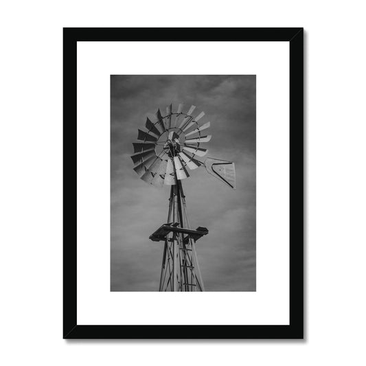 B&W Windmill Vertical Framed & Mounted Print